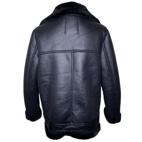 Zara Black Faux Leather Faux Fur Collar Shearling Belted Moto Motorcyle Jacket - Picture 7 of 16